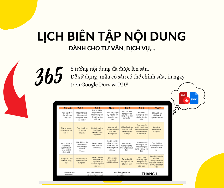 Mẫu Content Calendar 365 Ý Tưởng Tăng Tốc Doanh Thu Ngành Dịch Vụ