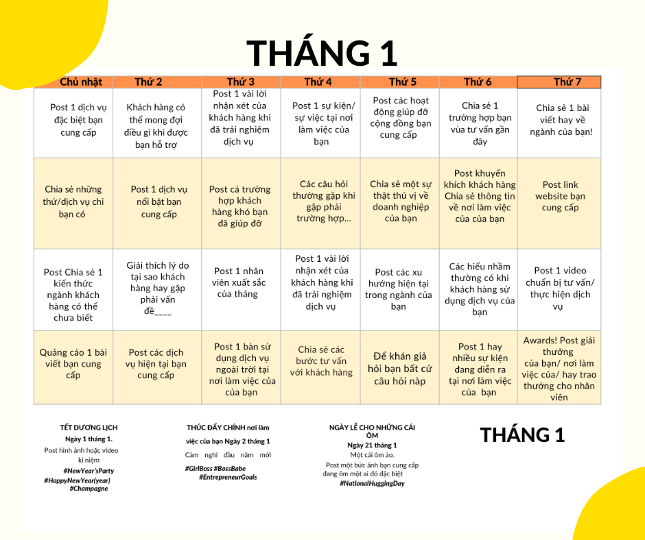 Mẫu Content Calendar 365 Ý Tưởng Tăng Tốc Doanh Thu Ngành Dịch Vụ