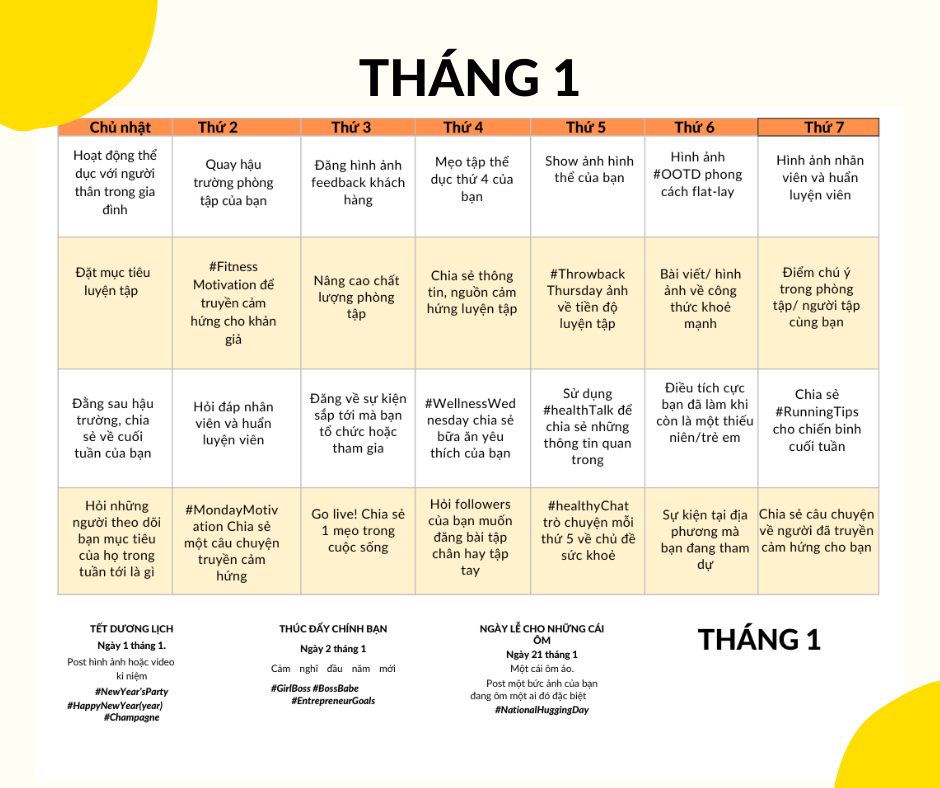 Mẫu Content Calendar 365 Ý Tưởng Xây Kênh cho PT, Gym