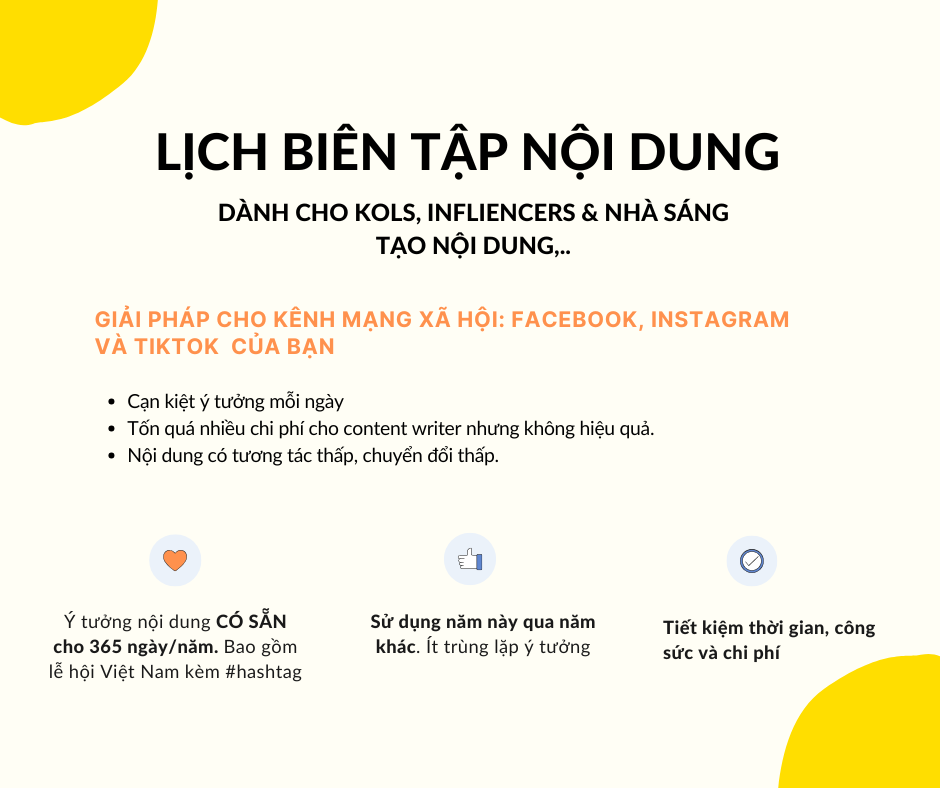 Mẫu Content Calendar 365 Ý Tưởng Thu Hút Xây Kênh Cho KOLs, Content Creator